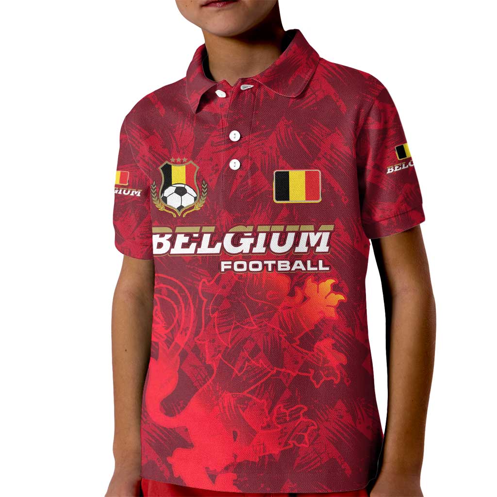 Belgium Kid Polo Shirt with Football Red Map Crest Rose Spirit