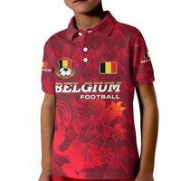 Belgium Kid Polo Shirt with Football Red Map Crest Rose Spirit