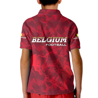Belgium Kid Polo Shirt with Football Red Map Crest Rose Spirit