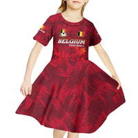 Belgium Kid Short Sleeve Dress with Football Red Map Crest Rose Spirit