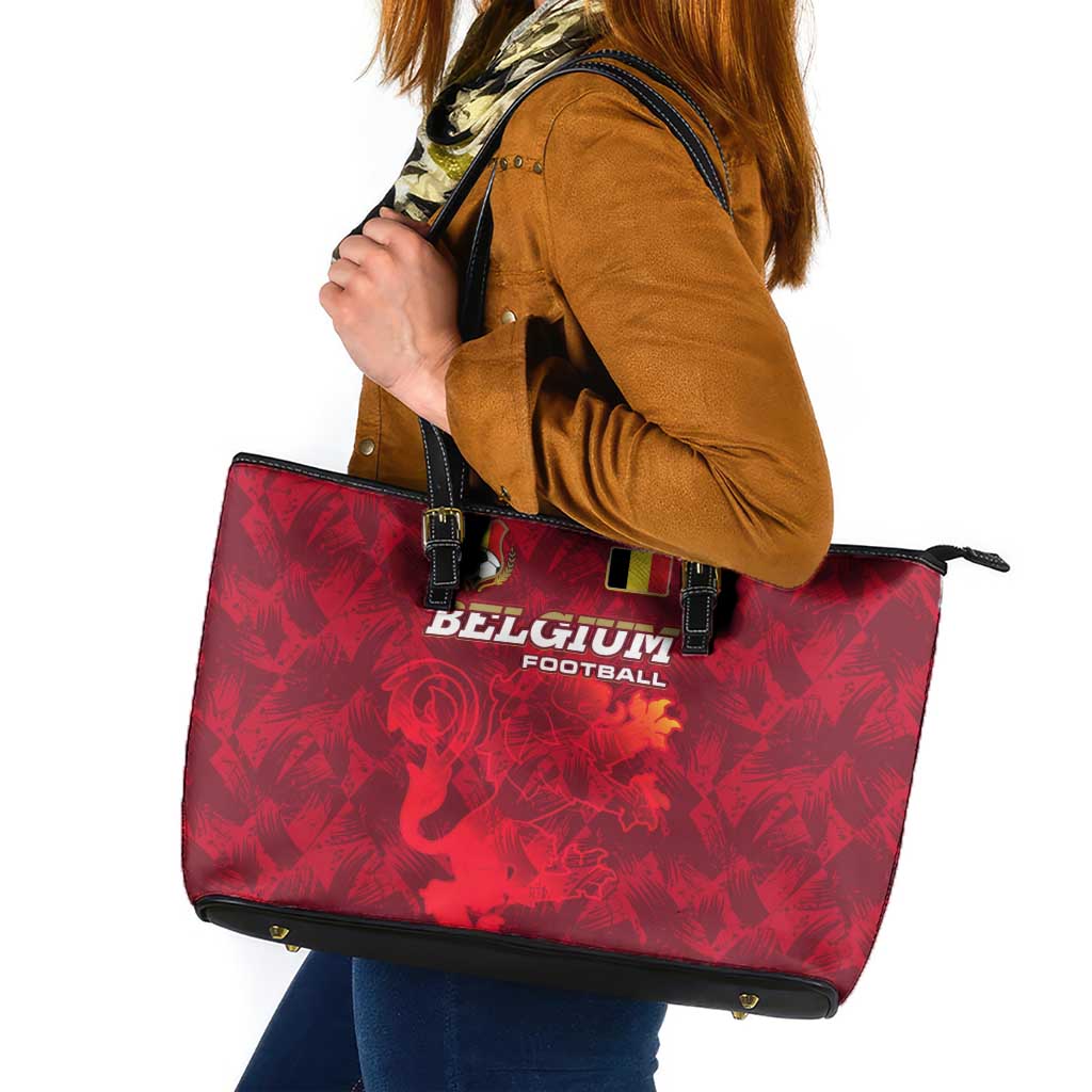 Belgium Leather Tote Bag with Football Red Map Crest Rose Spirit