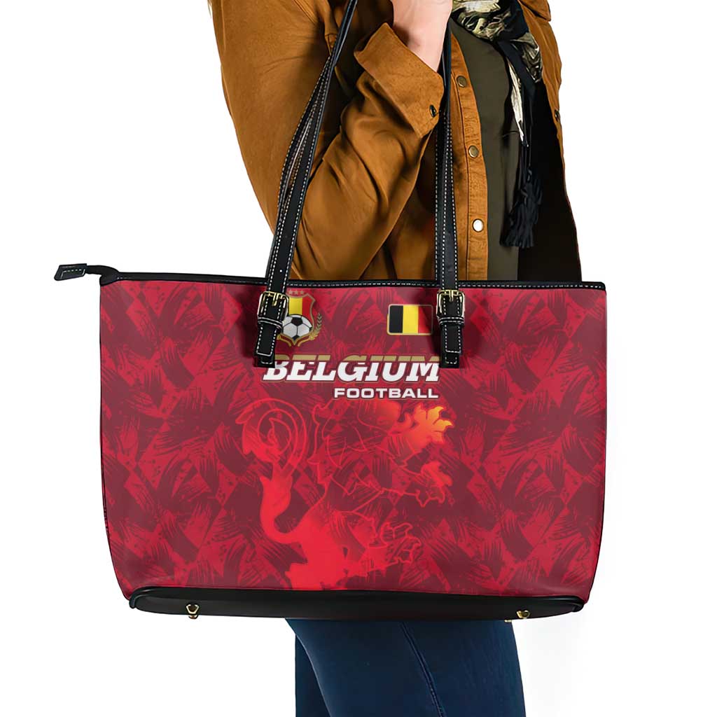 Belgium Leather Tote Bag with Football Red Map Crest Rose Spirit