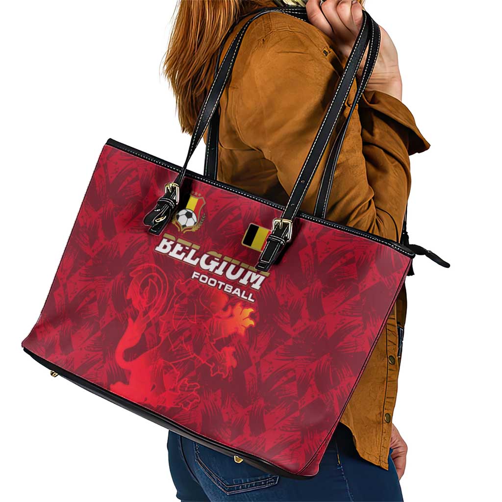 Belgium Leather Tote Bag with Football Red Map Crest Rose Spirit