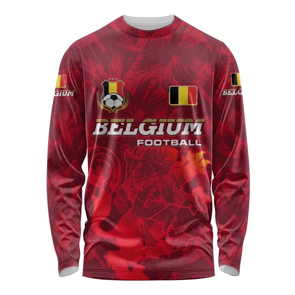 Belgium Long Sleeve Shirt with Football Red Map Crest Rose Spirit