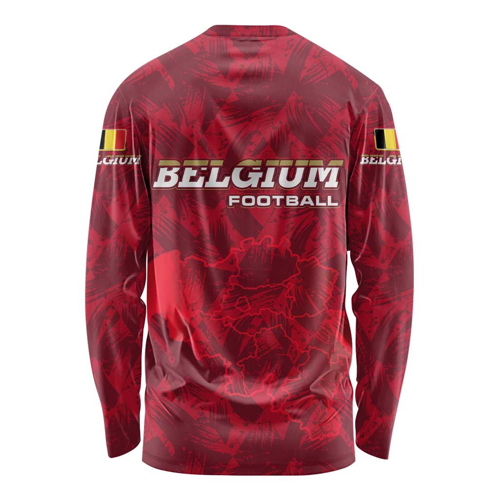 Belgium Long Sleeve Shirt with Football Red Map Crest Rose Spirit