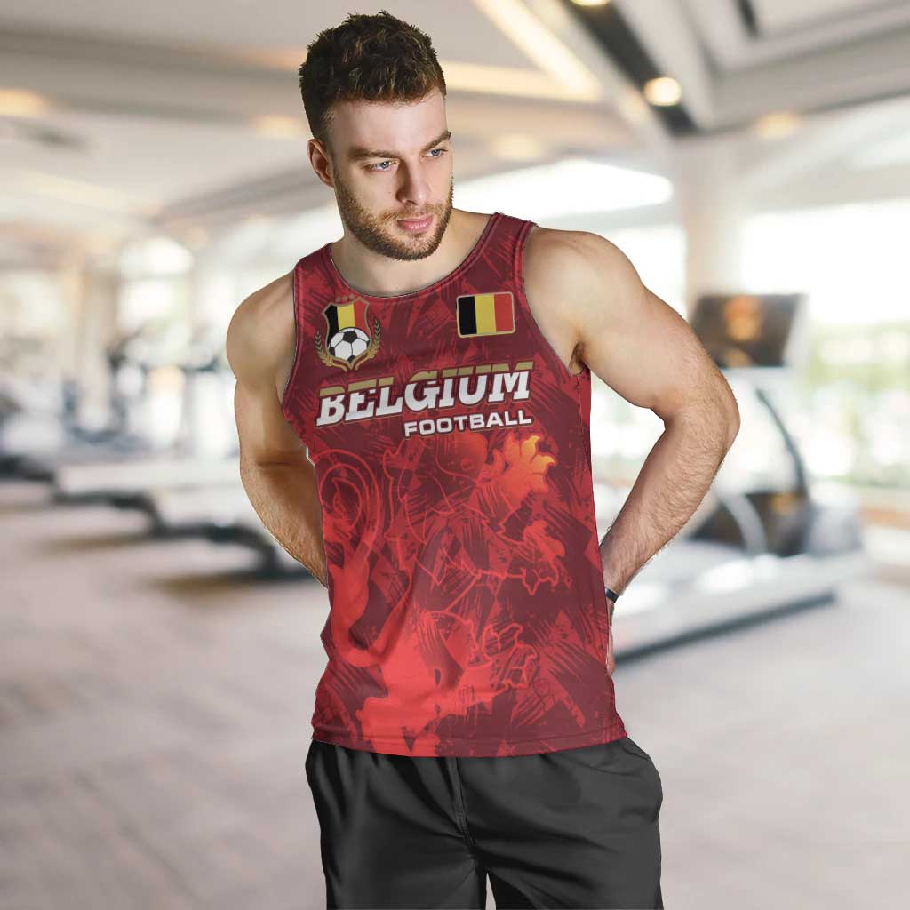 Belgium Men Tank Top with Football Red Map Crest Rose Spirit