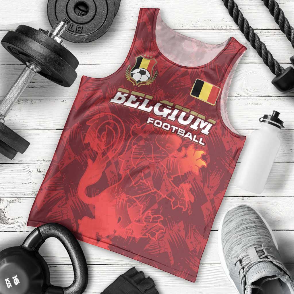 Belgium Men Tank Top with Football Red Map Crest Rose Spirit