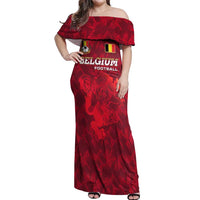 Belgium Off Shoulder Maxi Dress with Football Red Map Crest Rose Spirit