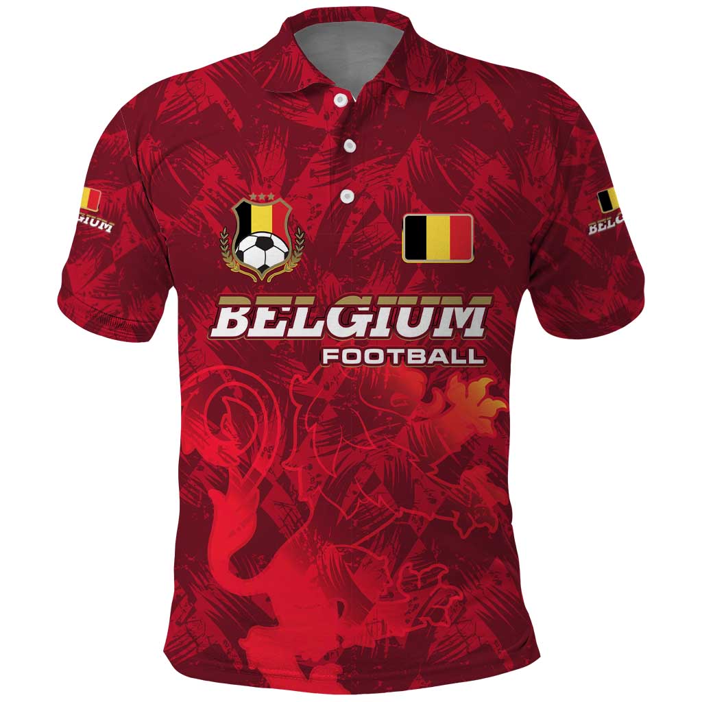 Belgium Polo Shirt with Football Red Map Crest Rose Spirit