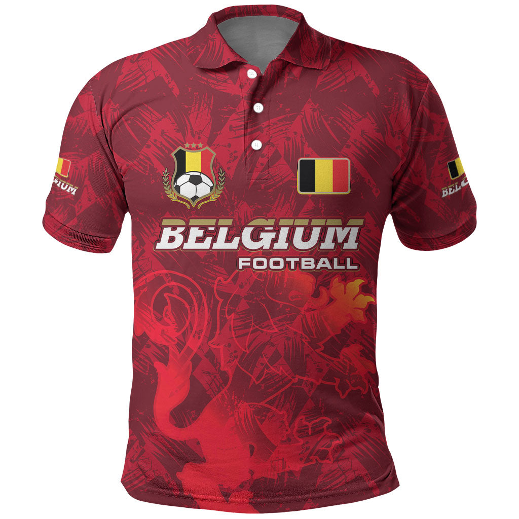 Belgium Polo Shirt with Football Red Map Crest Rose Spirit TS04