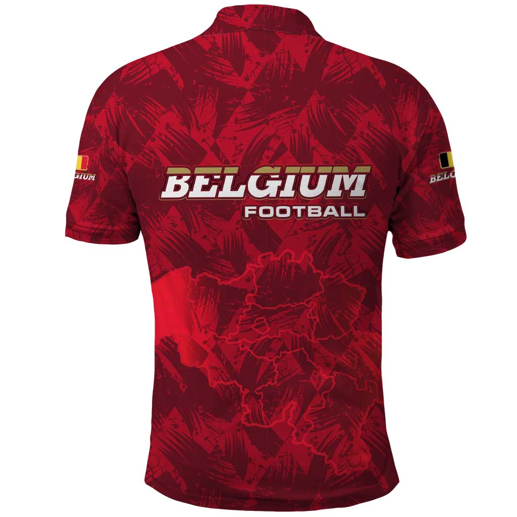 Belgium Polo Shirt with Football Red Map Crest Rose Spirit