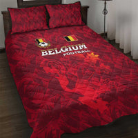 Belgium Quilt Bed Set with Football Red Map Crest Rose Spirit