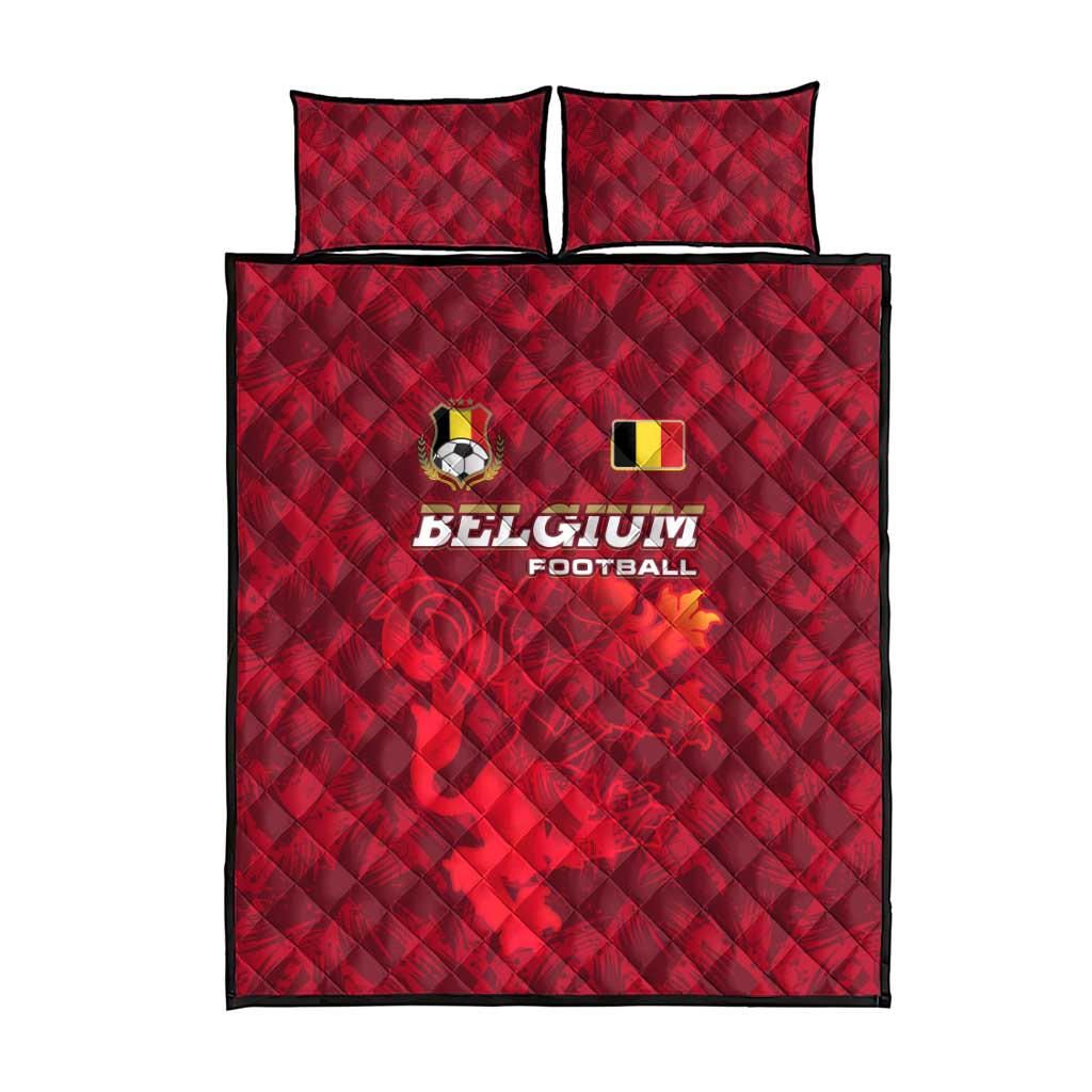 Belgium Quilt Bed Set with Football Red Map Crest Rose Spirit