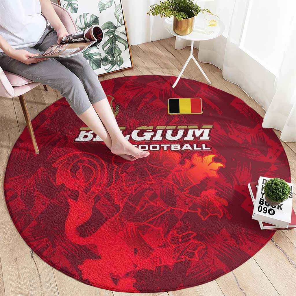 Belgium Round Carpet with Football Red Map Crest Rose Spirit