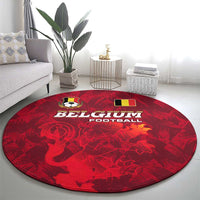 Belgium Round Carpet with Football Red Map Crest Rose Spirit