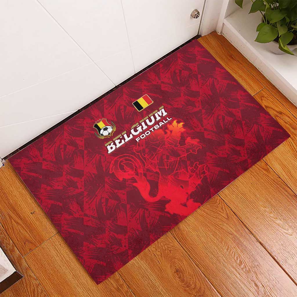 Belgium Rubber Doormat with Football Red Map Crest Rose Spirit