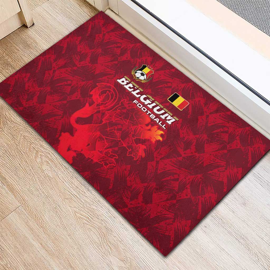 Belgium Rubber Doormat with Football Red Map Crest Rose Spirit