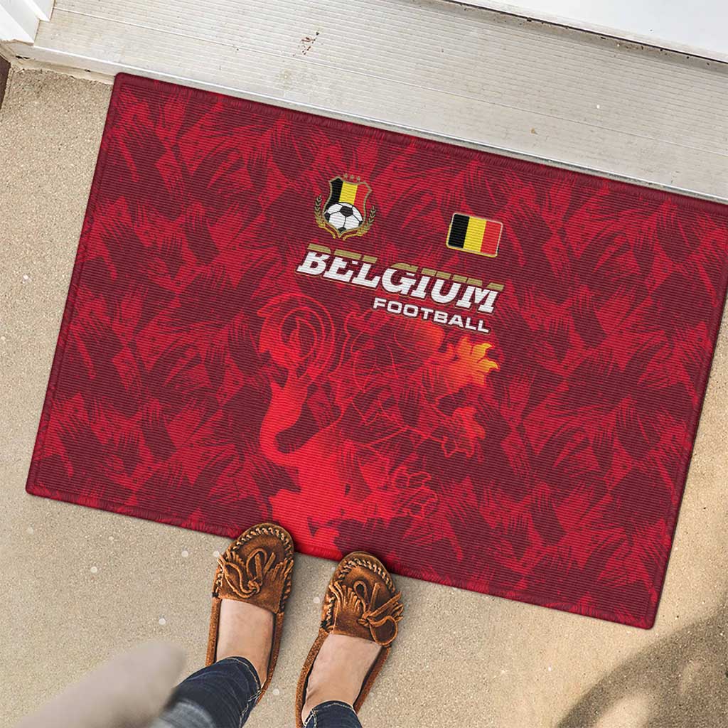 Belgium Rubber Doormat with Football Red Map Crest Rose Spirit