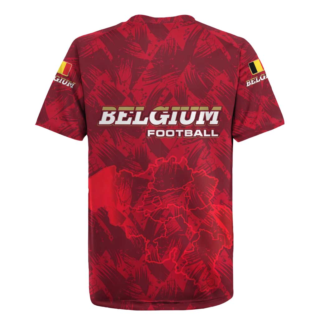 Belgium Rugby Jersey with Football Red Map Crest Rose Spirit