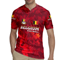 Belgium Rugby Jersey with Football Red Map Crest Rose Spirit