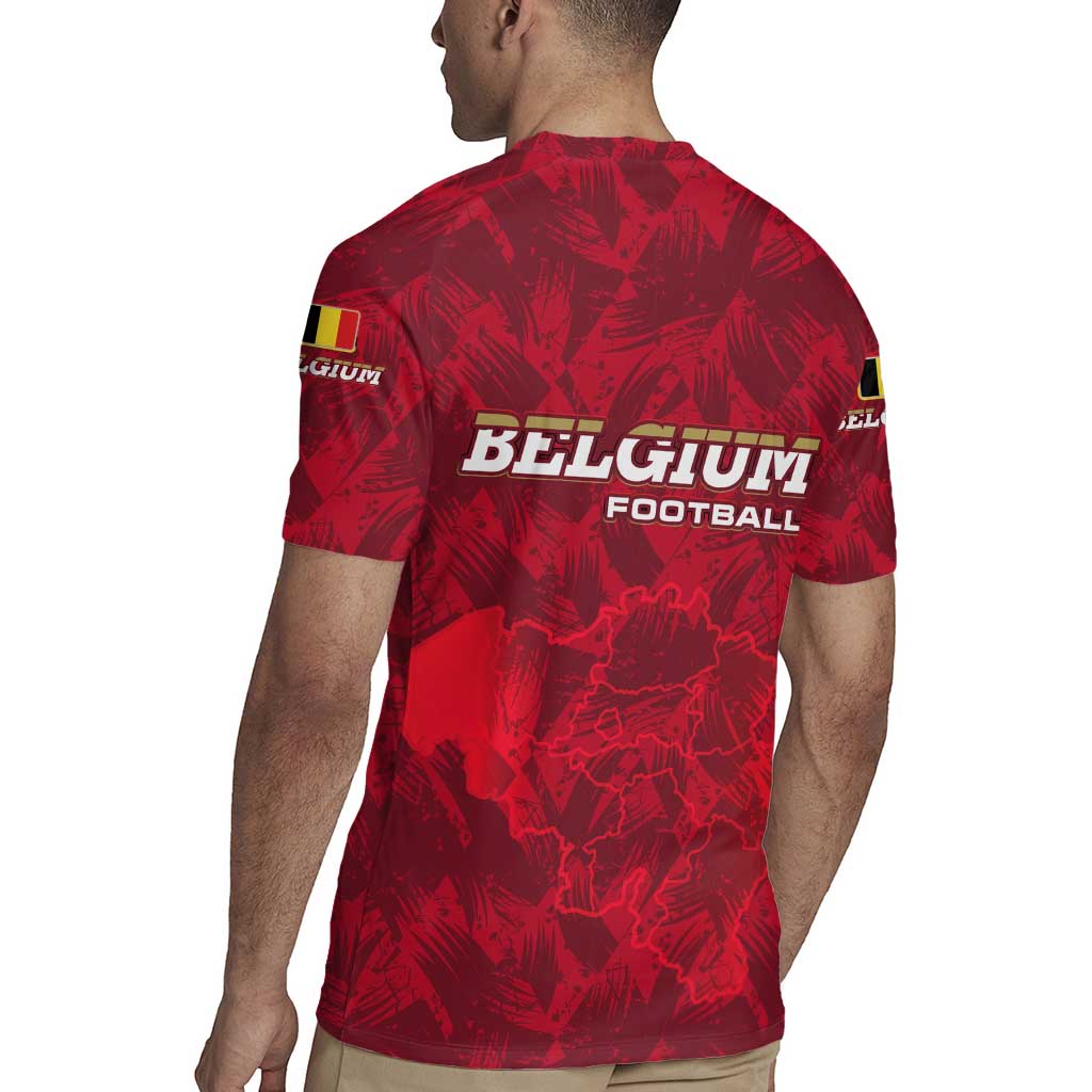 Belgium Rugby Jersey with Football Red Map Crest Rose Spirit