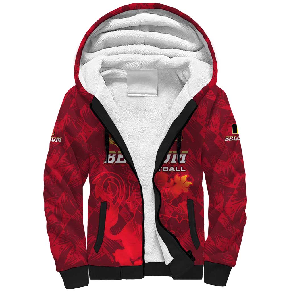 Belgium Sherpa Hoodie with Football Red Map Crest Rose Spirit