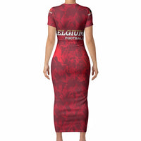 Belgium Short Sleeve Bodycon Dress with Football Red Map Crest Rose Spirit TS04