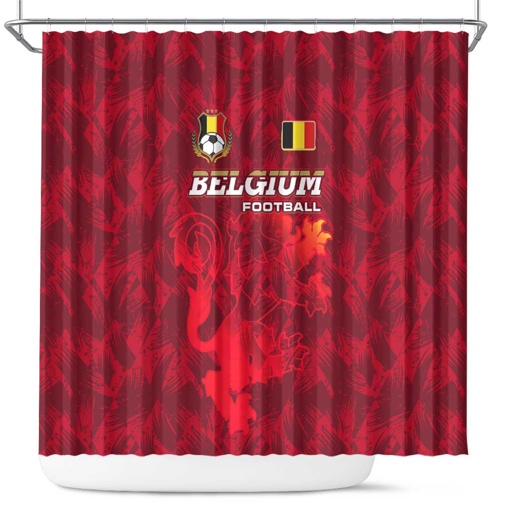 Belgium Shower Curtain with Football Red Map Crest Rose Spirit