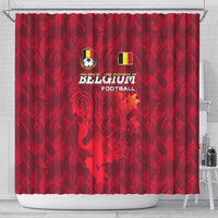 Belgium Shower Curtain with Football Red Map Crest Rose Spirit