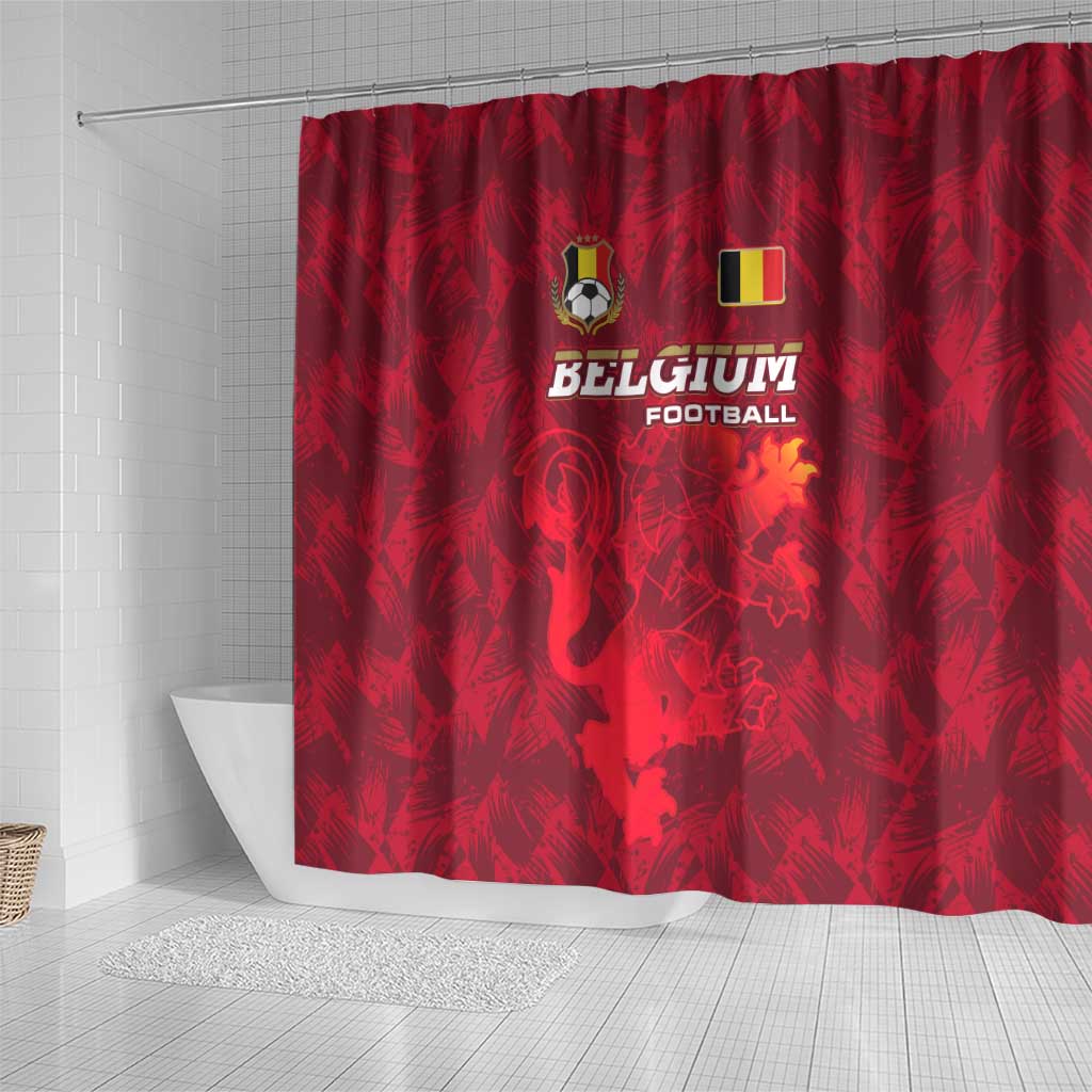 Belgium Shower Curtain with Football Red Map Crest Rose Spirit