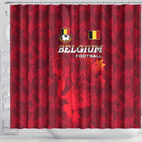 Belgium Shower Curtain with Football Red Map Crest Rose Spirit