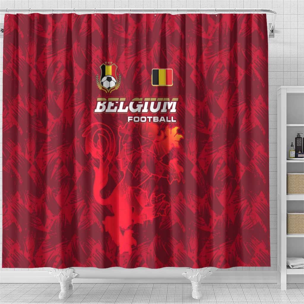 Belgium Shower Curtain with Football Red Map Crest Rose Spirit
