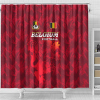 Belgium Shower Curtain with Football Red Map Crest Rose Spirit