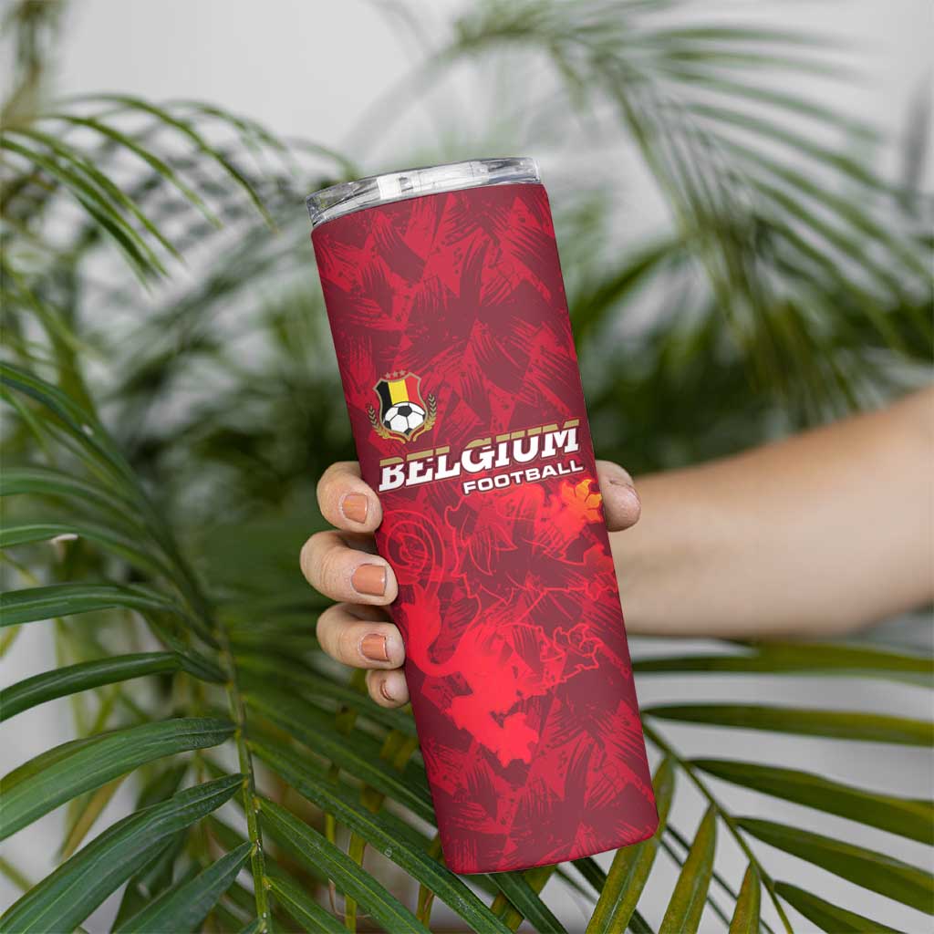 Belgium Skinny Tumbler with Football Red Map Crest Rose Spirit