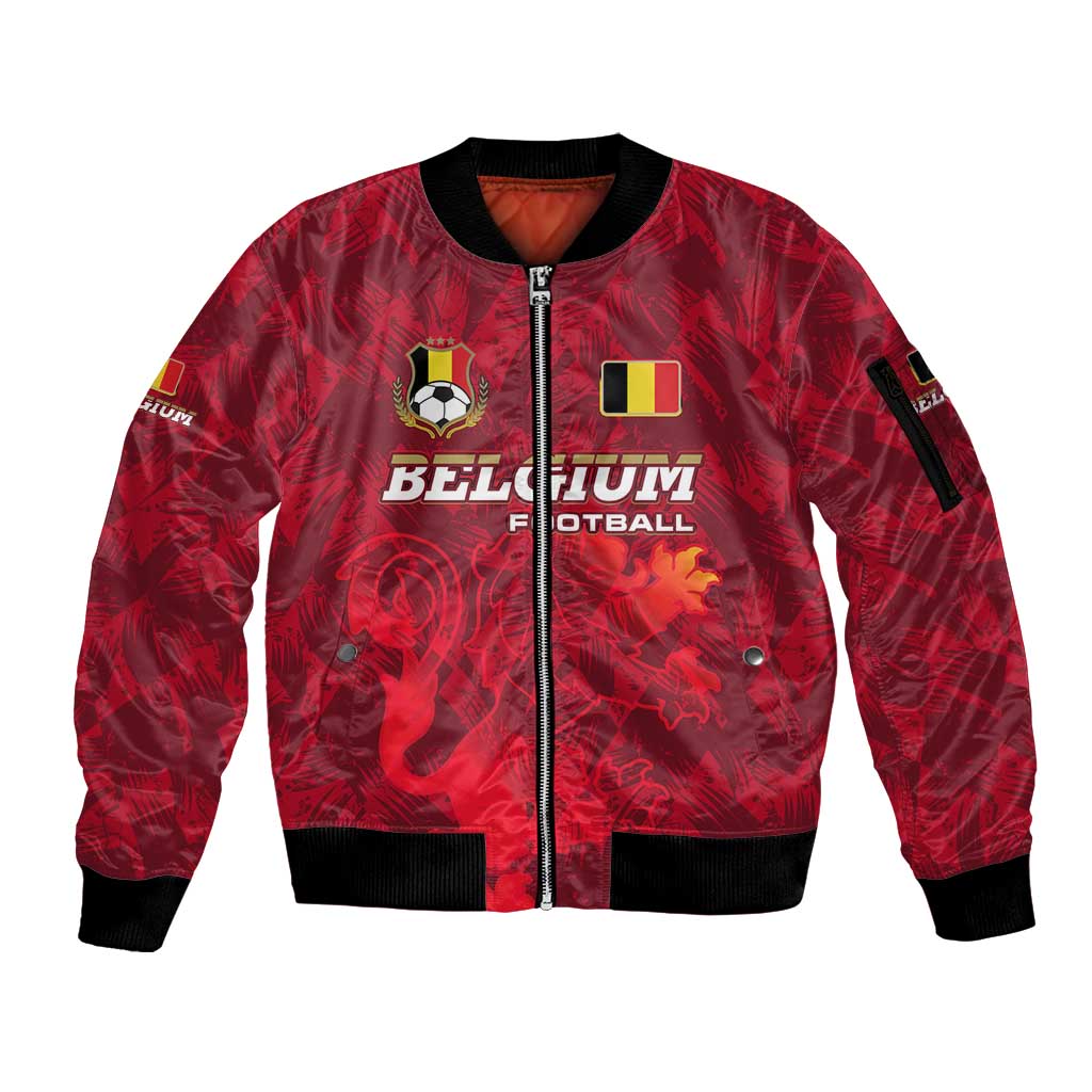 Belgium Sleeve Zip Bomber Jacket with Football Red Map Crest Rose Spirit