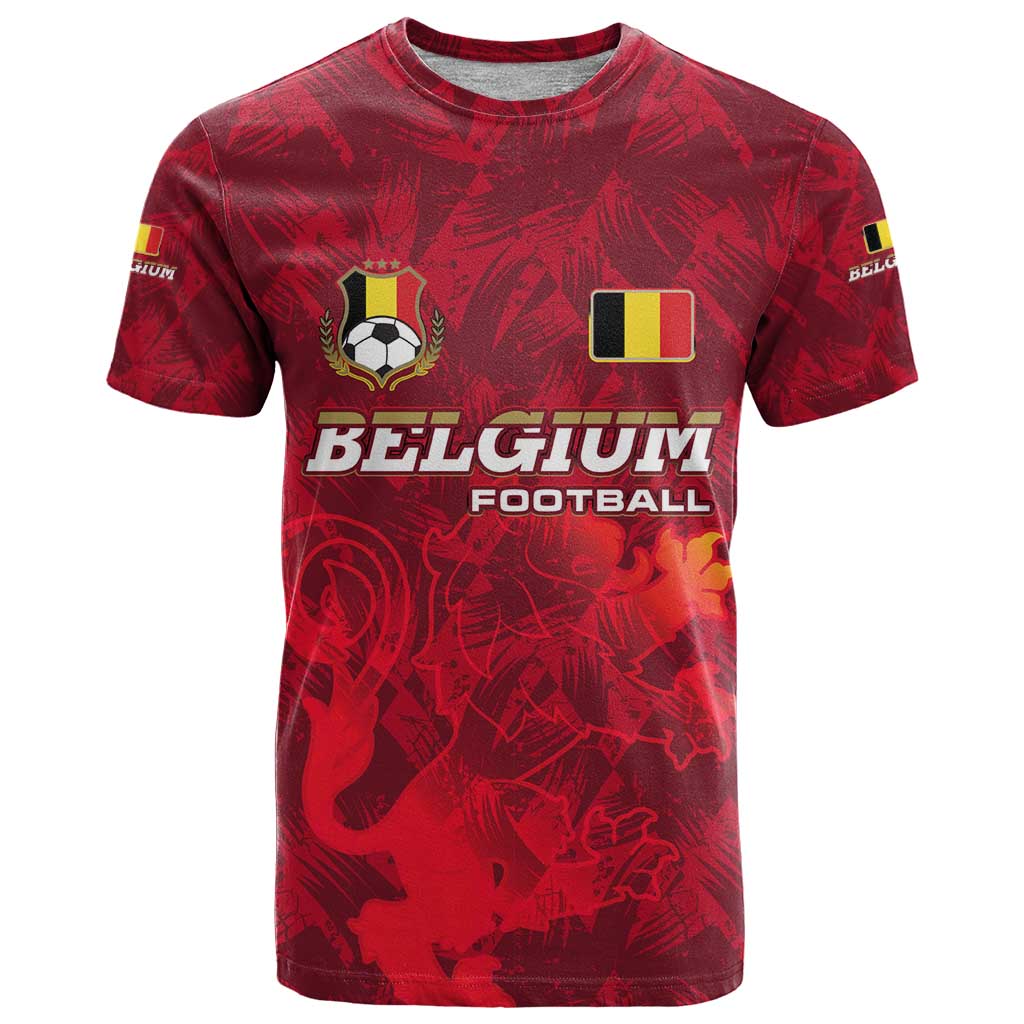 Belgium T Shirt with Football Red Map Crest Rose Spirit