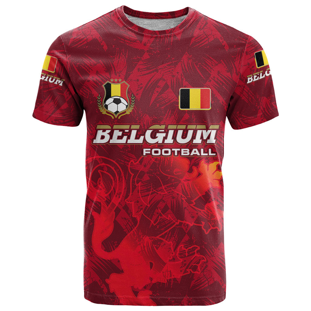 Belgium T Shirt with Football Red Map Crest Rose Spirit TS04