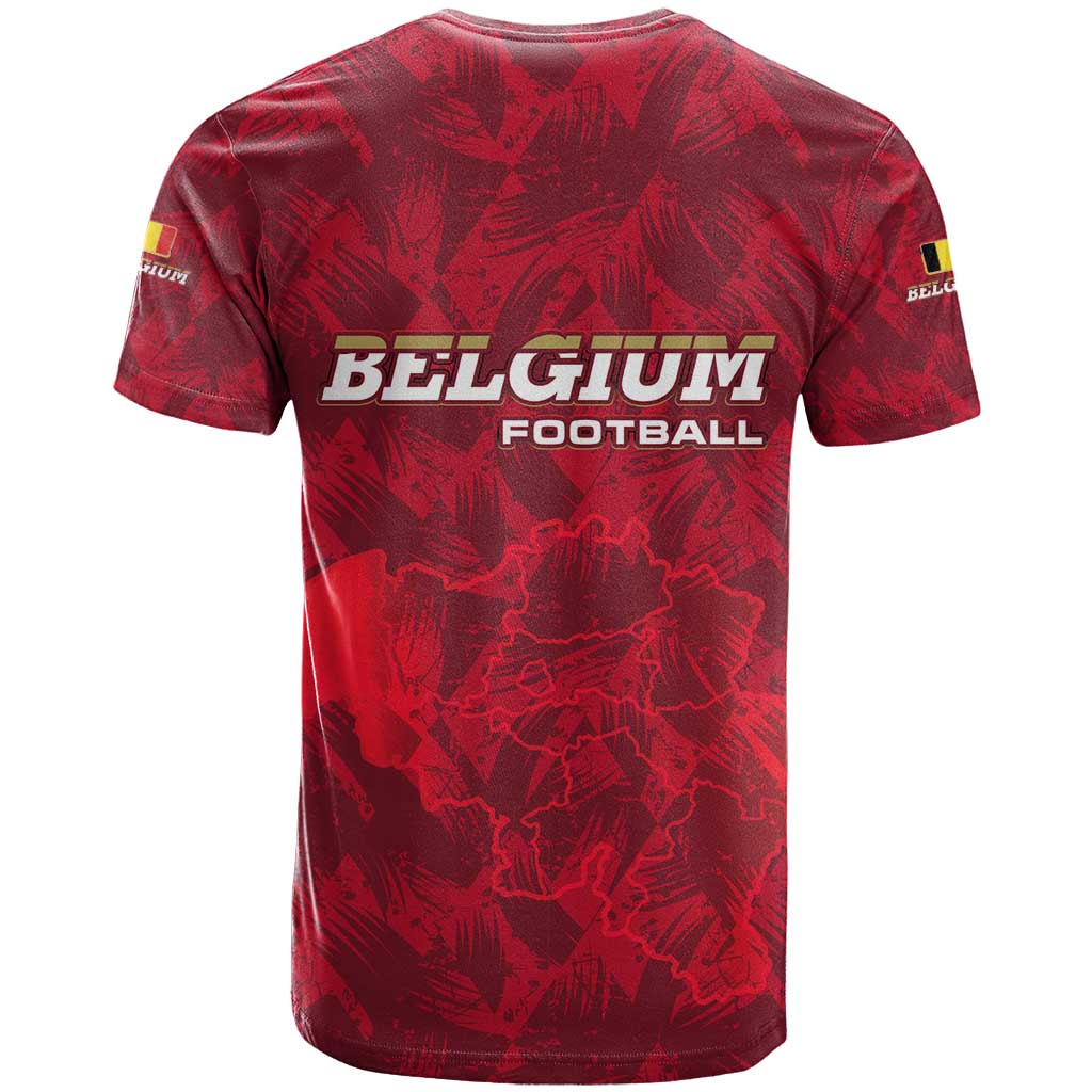Belgium T Shirt with Football Red Map Crest Rose Spirit