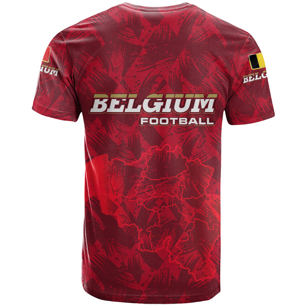 Belgium T Shirt with Football Red Map Crest Rose Spirit TS04