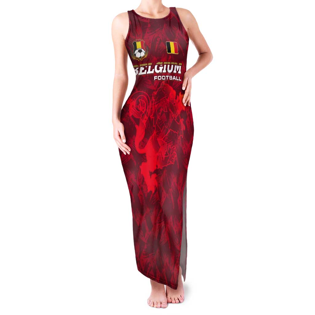 Belgium Tank Maxi Dress with Football Red Map Crest Rose Spirit
