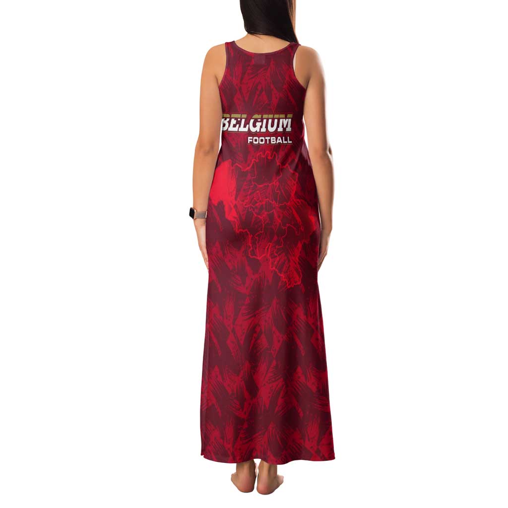 Belgium Tank Maxi Dress with Football Red Map Crest Rose Spirit