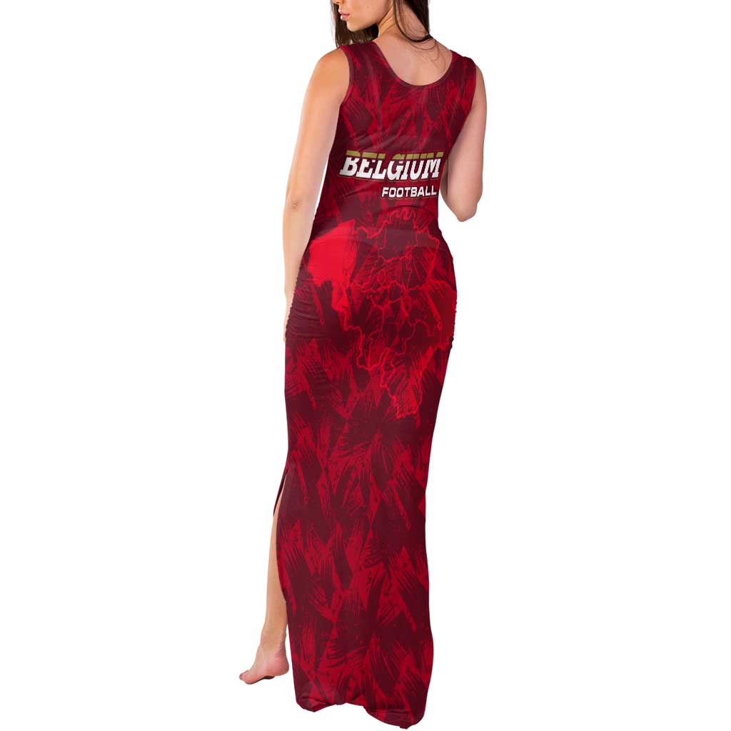 Belgium Tank Maxi Dress with Football Red Map Crest Rose Spirit