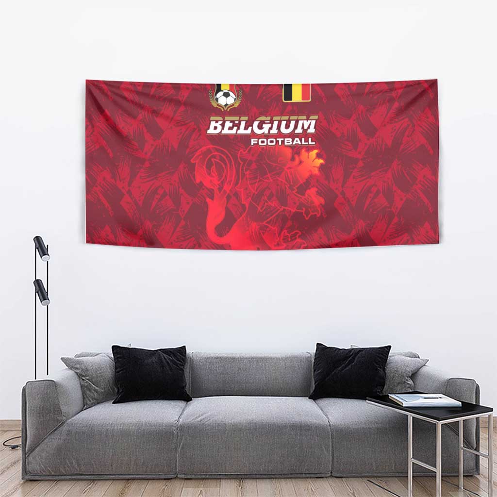 Belgium Tapestry with Football Red Map Crest Rose Spirit