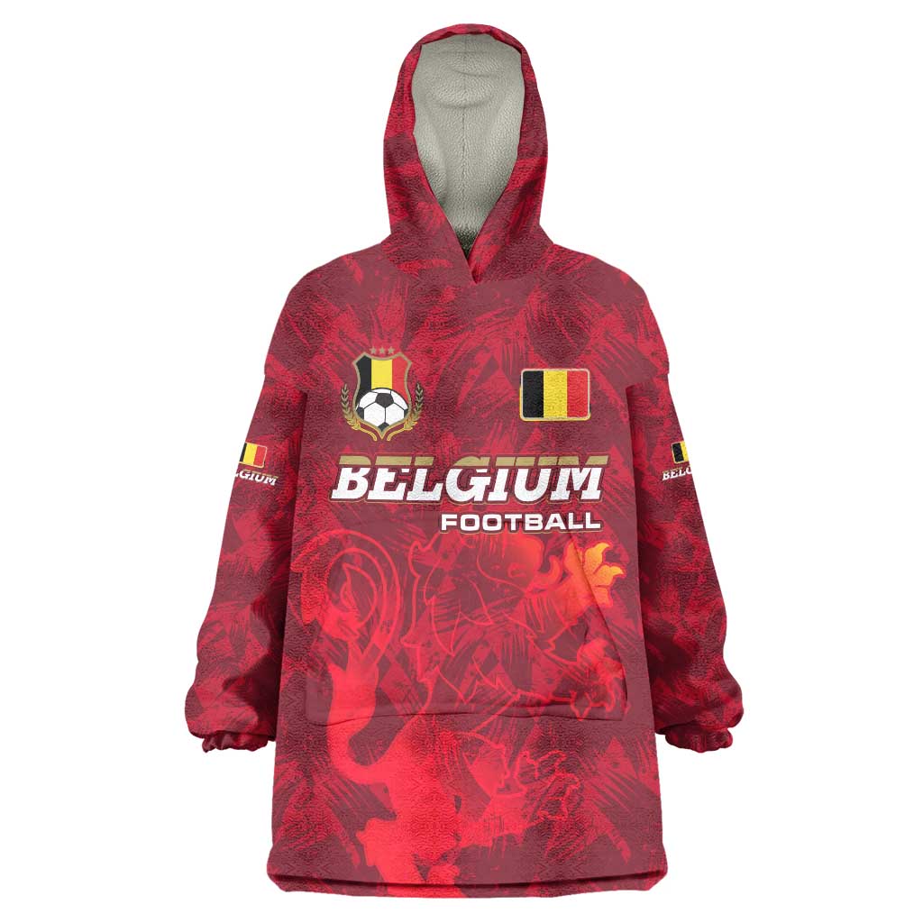 Belgium Wearable Blanket Hoodie with Football Red Map Crest Rose Spirit