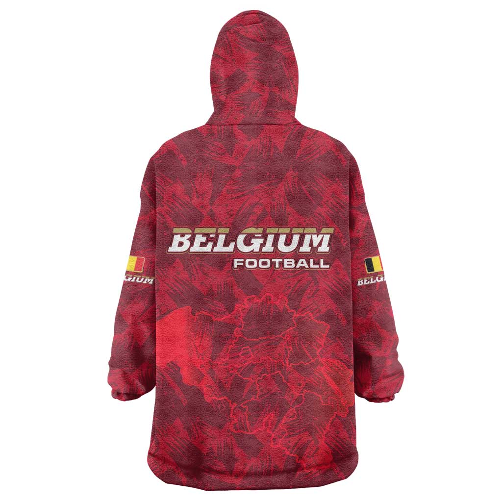 Belgium Wearable Blanket Hoodie with Football Red Map Crest Rose Spirit