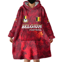 Belgium Wearable Blanket Hoodie with Football Red Map Crest Rose Spirit