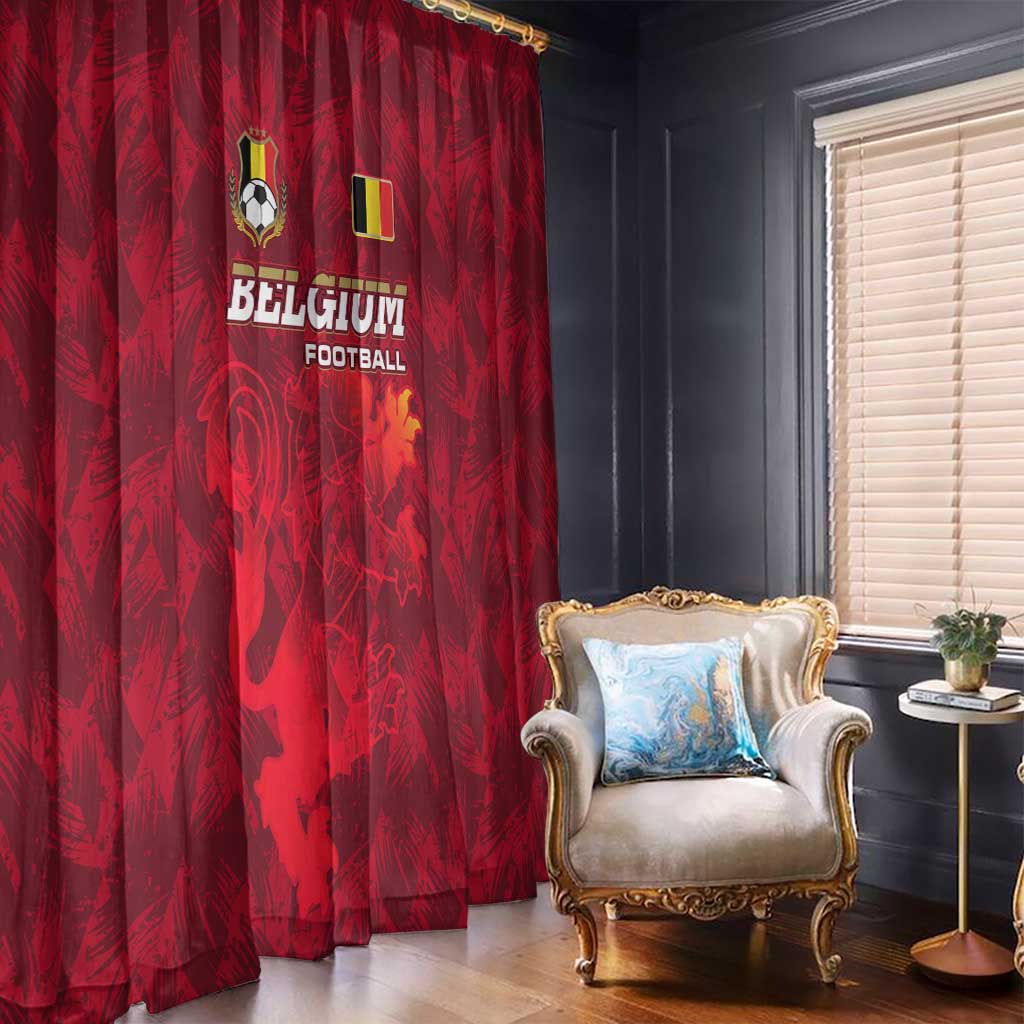 Belgium Window Curtain with Football Red Map Crest Rose Spirit
