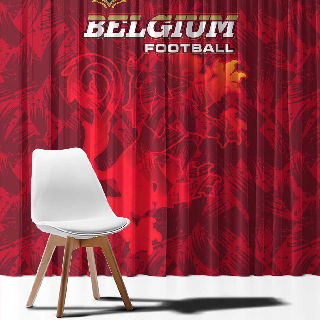Belgium Window Curtain with Football Red Map Crest Rose Spirit