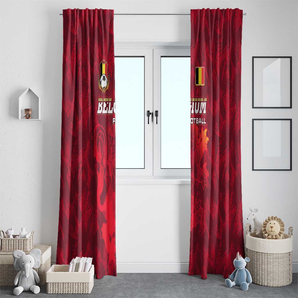 Belgium Window Curtain with Football Red Map Crest Rose Spirit