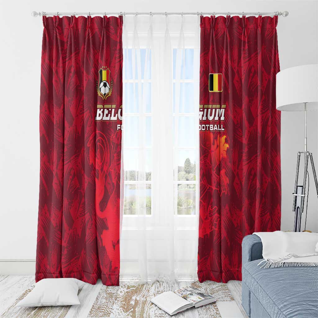 Belgium Window Curtain with Football Red Map Crest Rose Spirit
